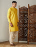 Men's Yellow Embroidery Worked Georgette Kurta With Cream Patiala Set